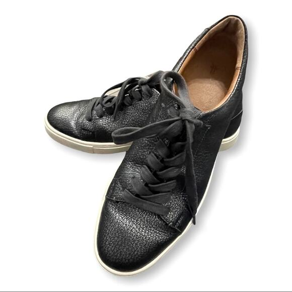 Frye Ivy Black Textured Leather Lace Up Low Top Sneakers Size 10 - Picture 1 of 10